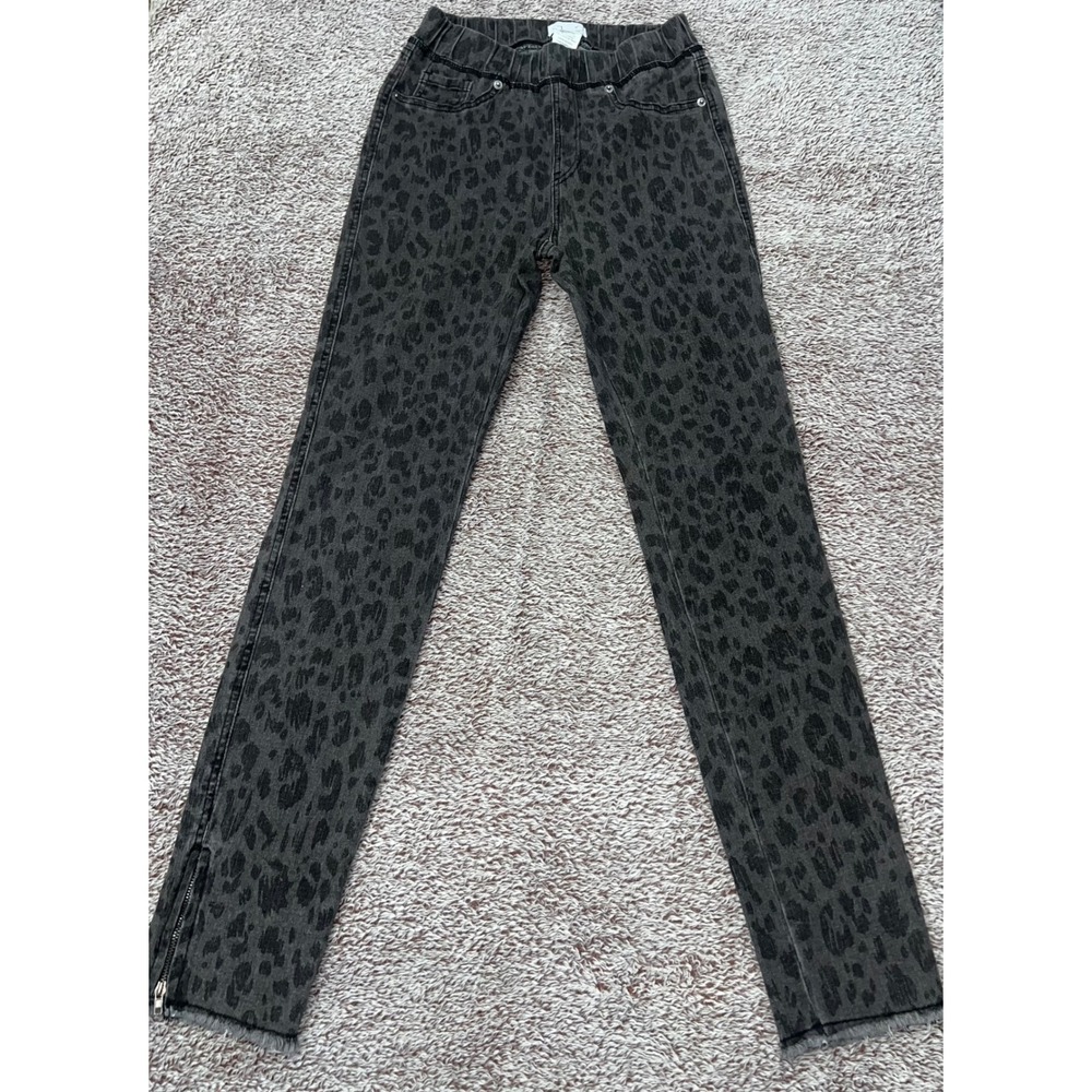 Mud Pie Jetta Womens S Black Gray Leopard Print Pull On Skinny Jeans Ankle Zip